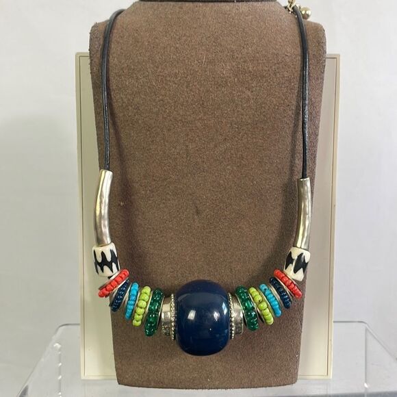 Chicos Tribal Beaded On Black Cord Necklace - Picture 1 of 3